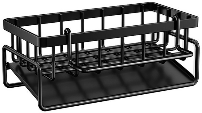 깨비다 자동 물빠짐 수세미 거치대, 블랙, 1개