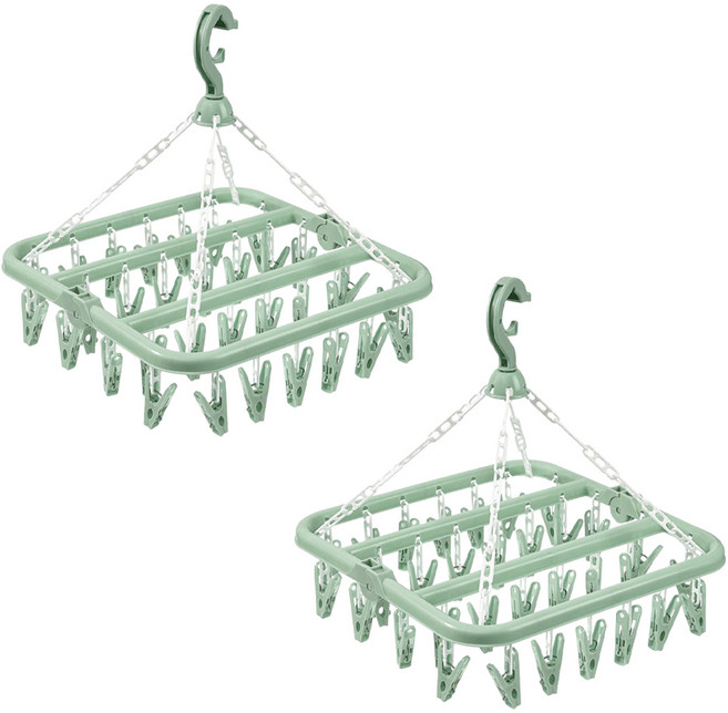 앞날창창 미니 양말 수건 빨래 건조대 집게형 2p, 그린