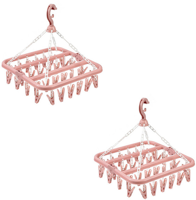 앞날창창 미니 양말 수건 빨래 건조대 집게형 2p, 핑크