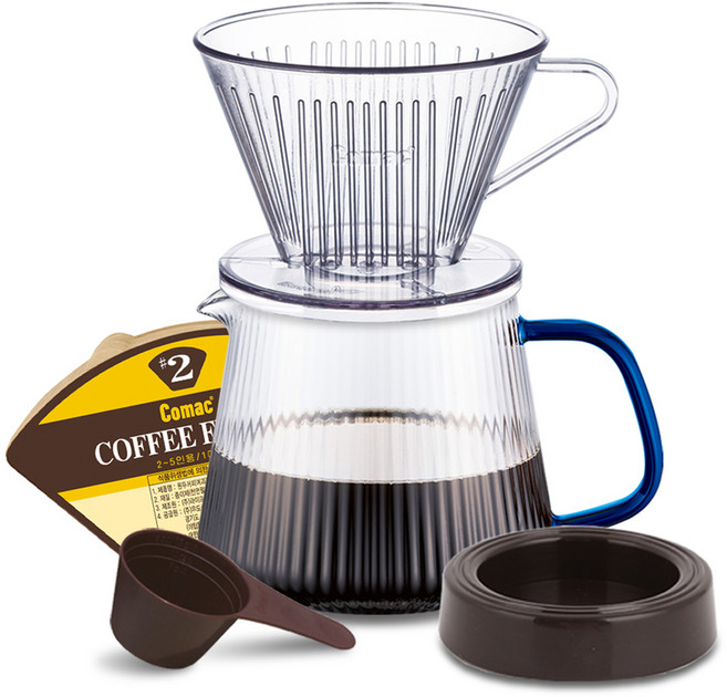코맥 에코젠 블루에디션 커피드립세트 DE2bu, 1세트, 유리서버 650ml + 드리퍼 + 드리퍼받침대 + 커피여과지 (100매) + 계량스푼