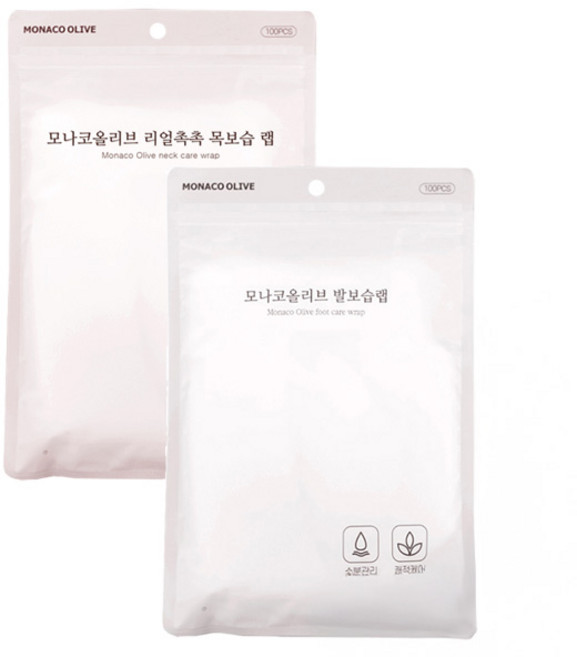 모나코올리브 리얼촉촉 프리미엄 발 보습랩 100p + 리얼탱탱 프리미엄 목주름관리 목 보습랩 100p 세트, 투명, 1세트