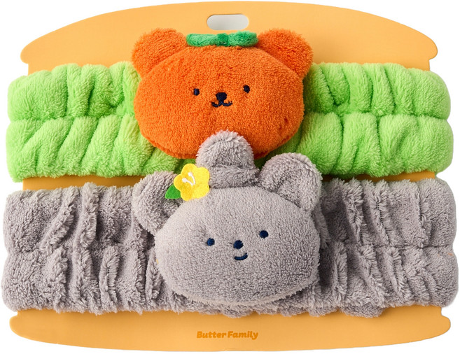 모던하우스 버터샵 제주 귤 하르방 시럽베어 커플 세안밴드 세트, 1세트, 그린, 그레이