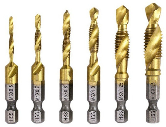 스탠맨 6각생크 티타늄코팅 HSS탭핑 드릴비트 6종세트, 1세트