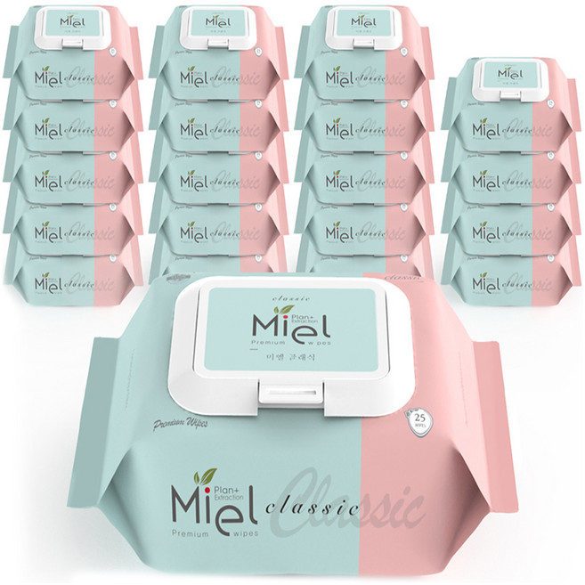 미엘 클래식 휴대용 물티슈 캡형, 63g, 25개입, 20개