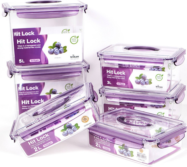 에코센스 히트락 올트라이탄 핸들형 대형 직사각 밀폐용기 2L x 2p + 3L x 2p + 5L x 2p 세트, 1세트, 밀폐용기 2L(2p) + 3L(2p) + 5L(2p)