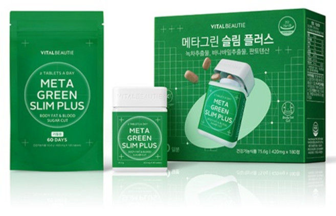 바이탈뷰티 메타그린슬림 플러스 다이어트 식품 60p + 리필 120p 세트 75.6g, 1세트
