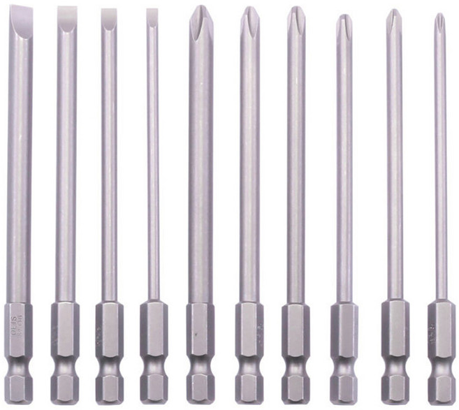 스탠맨 6각생크 자석 일자십자드라이버비트 혼합 100mm x 10종 세트, 1세트