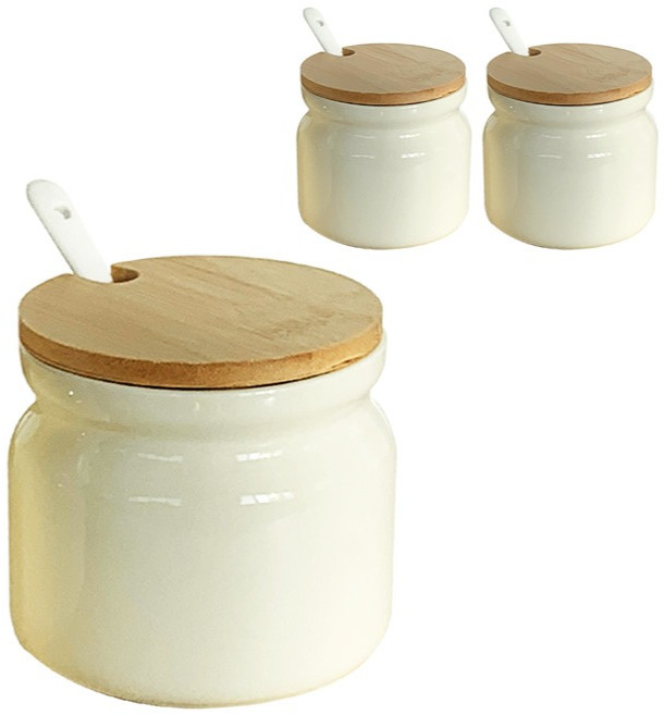 아카시아 세라믹 양념통 300ml + 스푼 세트, 양념통 + 스푼, 3세트