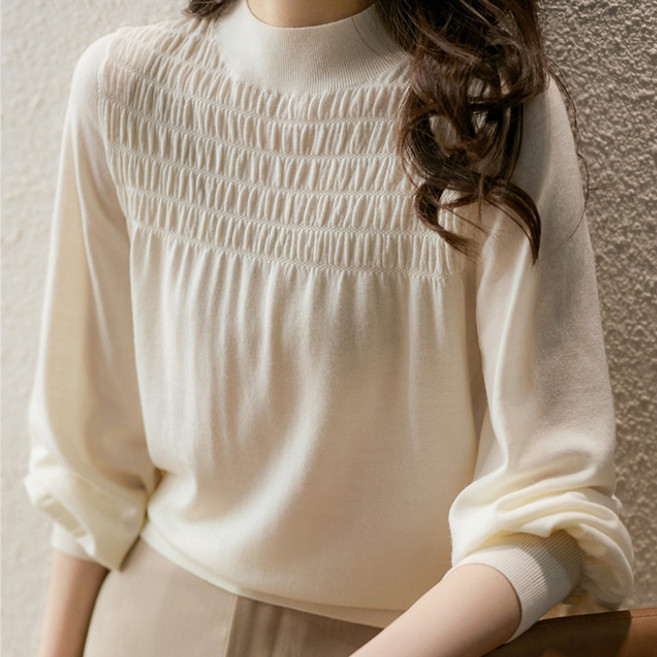 티뷰 여성용 페미닌 셔링반목 니트 V3D-CKN003