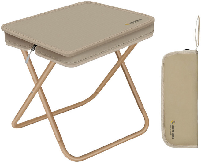 브리즈문 고탄소강 초경량 접이식 파우치형 휴대용 캠핑 의자 중형, 탄 베이지, 1개