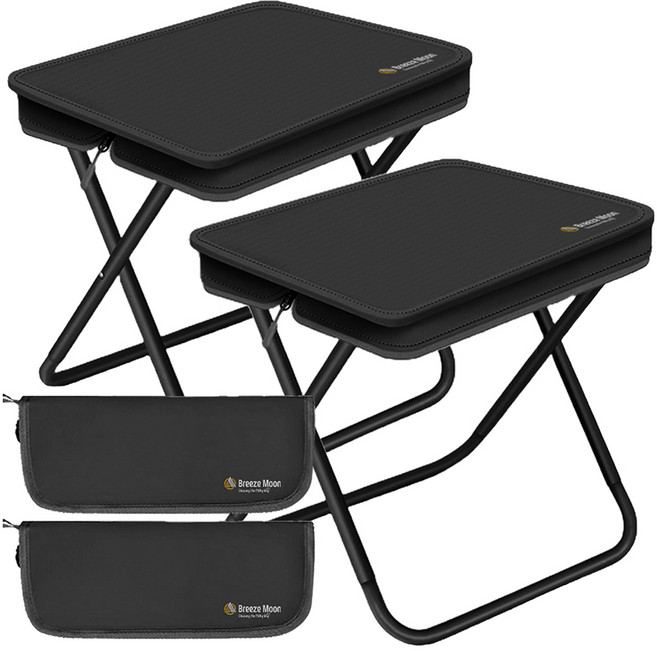 브리즈문 고탄소강 초경량 접이식 파우치형 휴대용 캠핑 의자 대형, 모던 블랙, 2개