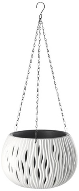 홈플로우 바구니모양 물결무늬 행잉 벽걸이 플라스틱 화분, 화이트, 1개