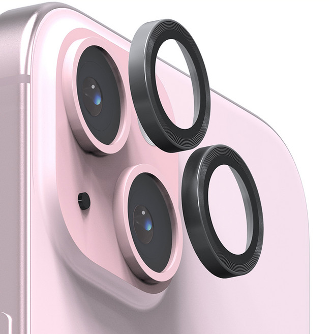 엑씨 빛번짐 방지 9H 강화유리 메탈 링 휴대폰 카메라 렌즈 보호필름 세트 블랙, 1세트