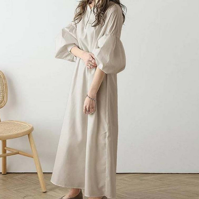 아이엠몽 여성용 리초비 반집업 루즈 퍼프 롱 원피스