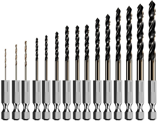 스탠맨 6각 생크 코발트 스테인레스 드릴비트 15종 세트 M35, 1세트