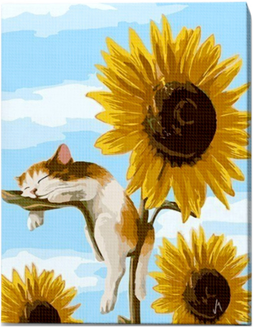 루아즈 보석십자수 DIY 키트 세트 패브릭형, 12 야옹이와 해바라기, 1세트