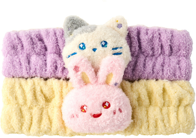 모던하우스 버터샵 눈반짝 밀크캣 스크래빗 커플 세안밴드 2종 세트, 1세트, 옐로우, 퍼플