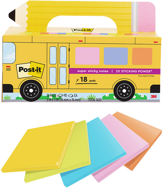 포스트잇 강한점착용 노트 메모지 18p 세트 654-18SSBUS, 네온오렌지 + 네온그린 + 블루 + 네온핑크 + 오렌지, 1세트, 1620매