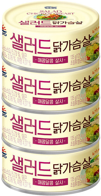 사조 샐러드 닭가슴살 매콤달콤 살사 통조림, 135g, 4개