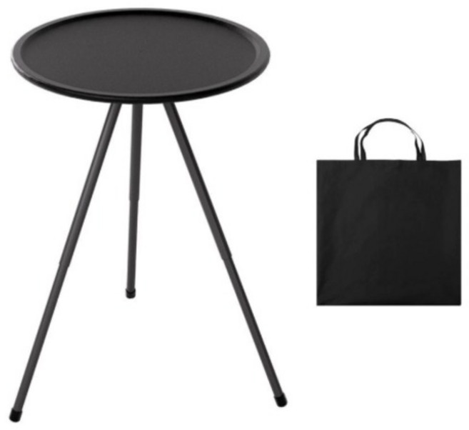 와이에스컴퍼니 높이조절 초경량 캠핑 원형 보조테이블 + 보관 가방 세트, 블랙