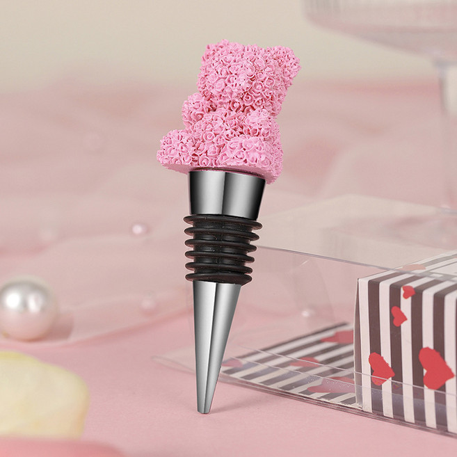 미소로운 화이트데이 러블리 와인 스토퍼, 곰돌이 핑크, 1개