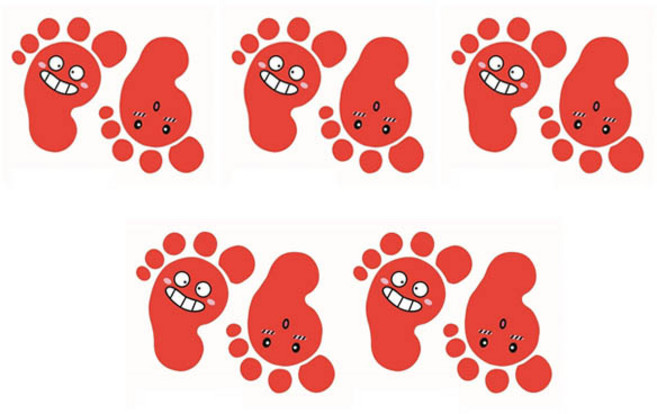 바닥꾸미기 야광 미끄럼방지 발바닥 스티커 2종 x 5p 세트, 4 통통빨강(F-154)