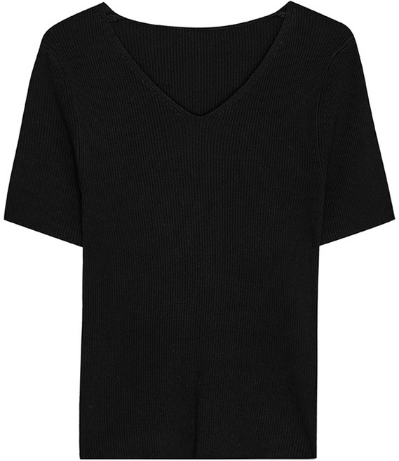 이사베이 여성용 IB V넥 립 반팔 니트 VIUCE2980