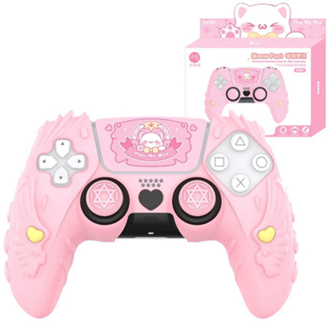 이이네 PS5 듀얼센스 실리콘 커버 케이스, 1개, 야옹 핑크, L1028