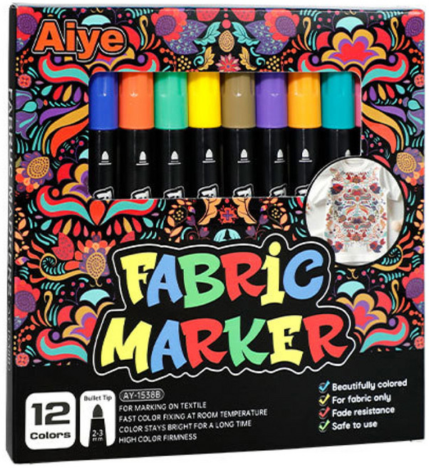 모디안 의류용 DIY 패브릭마커 펜 세트 혼합색상 14.4 x 14.7 x 1.3 cm, 12색, 1세트