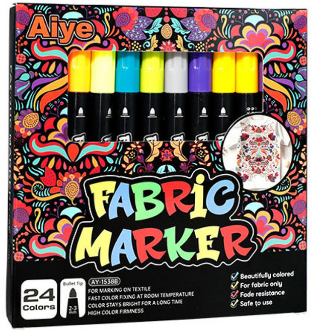 모디안 의류용 DIY 패브릭마커 펜 세트 혼합색상 14.4 x 14.7 x 2.5cm, 24색, 1세트