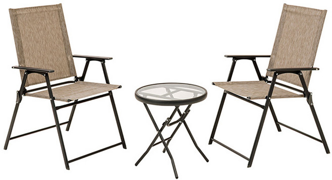 타카쇼 테라스 폴딩 테이블 체어 세트, 브라운