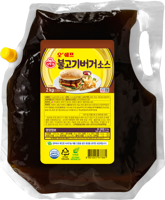 오뚜기 오쉐프 불고기버거 소스, 2kg, 1개