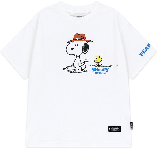 젤리스튜디오 아동용 피너츠 스누피와 우드스탁 피싱반팔 티셔츠