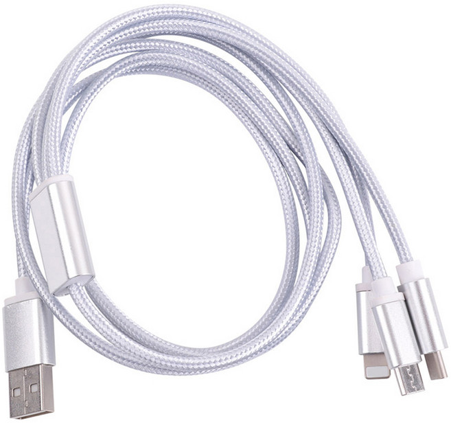 컴스 A타입-멀티단자 USB 2.0 3 in 1 멀티 꼬리물기 충전 케이블 IE233, 1m, Silver, 1개
