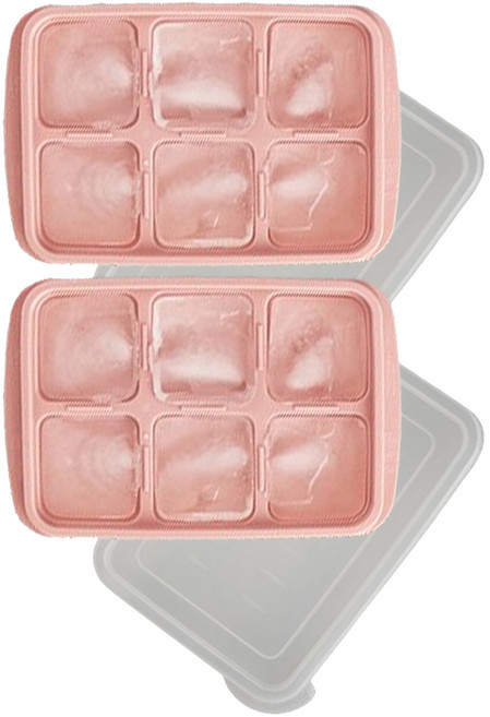 집사람 이유식 6구 큐브 용기, 335ml, 핑크, 2개