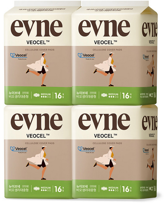 이브네 비오셀 생리대 날개형, 중형, 16개입, 4개