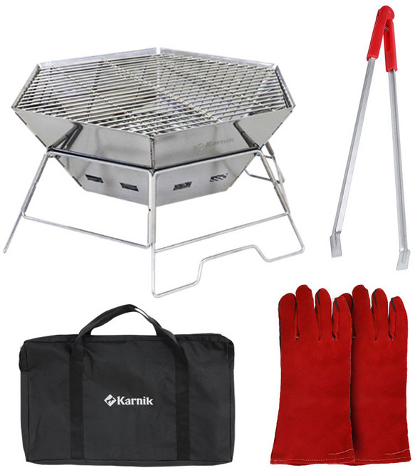 카르닉 프리미엄 접이식 육각 화로대 + 장갑 레드 + 숯집게 세트, 1세트