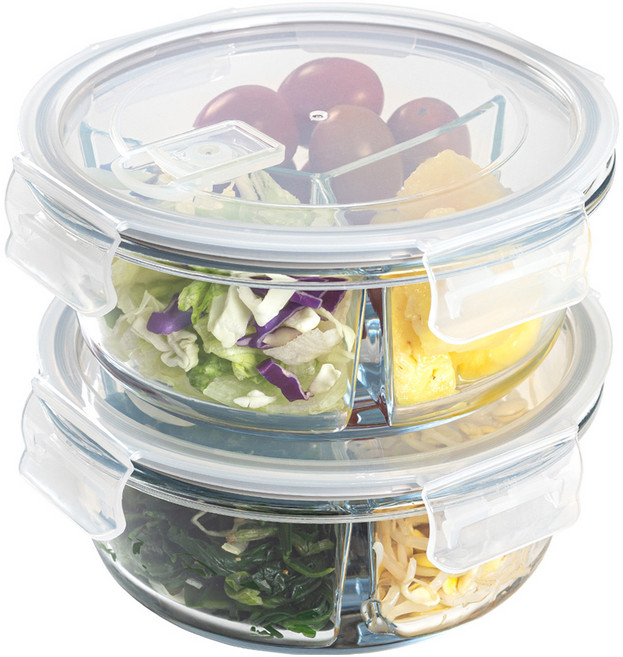 벨라쿠진 내열유리 3칸 반찬 나눔 밀폐용기 2p, 1개, 단품