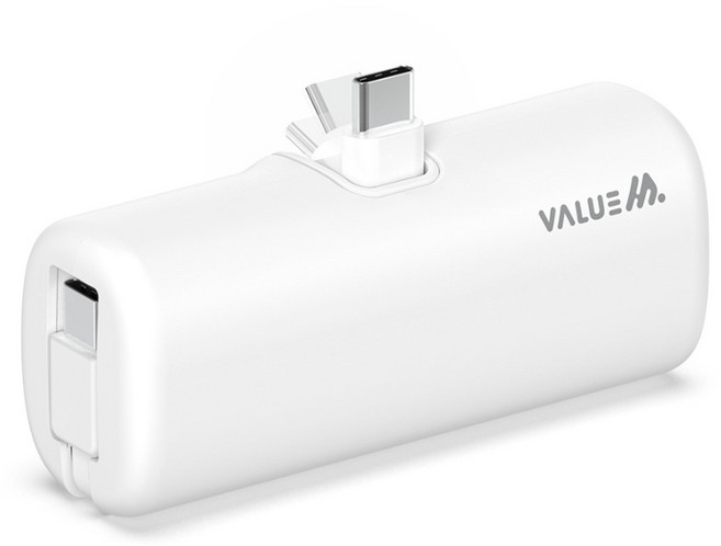 밸류엠 D4 2IN1 접이식 C타입 도킹 보조배터리 5000mAh + C타입 케이블 세트, 화이트, VM-B2DA5GPQ3LCPC