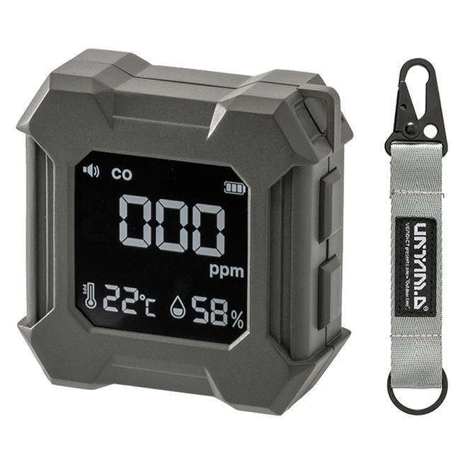 벤딕트 언템드 일산화탄소 경보기 차박 캠핑 가스 누설 감지기 랜야드 패키지 세트, 1세트, 그레이