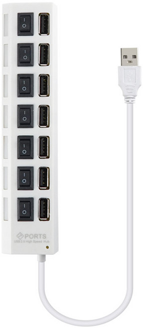 컴스 7포트 무전원 개별스위치 USB 2.0 허브 BB764, 1개