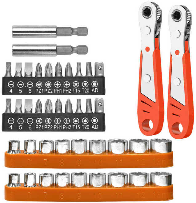 모나코올리브 좁은공간에 적합한 만능 라쳇렌치 드라이버 세트 오렌지, 2세트