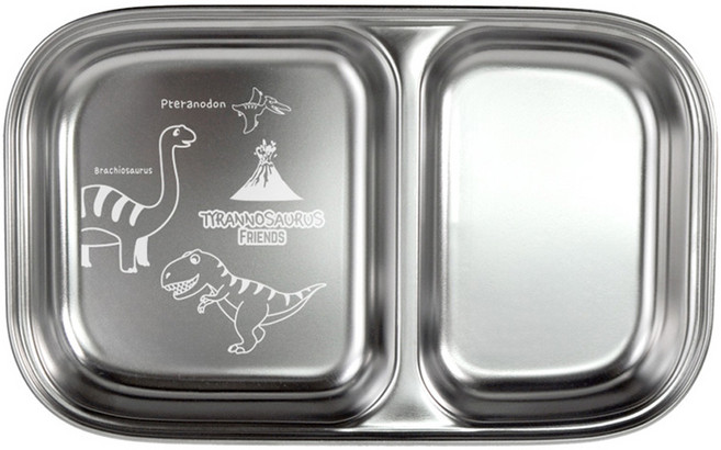 키친유 아동용 티라노 스텐 304 2구 나눔접시, 1개, 실버