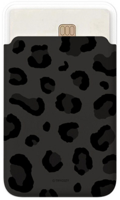 트라이코지 레오파드 패턴 마그네틱 슬라이드 카드 지갑, 레오파드 패턴 블랙, 1개