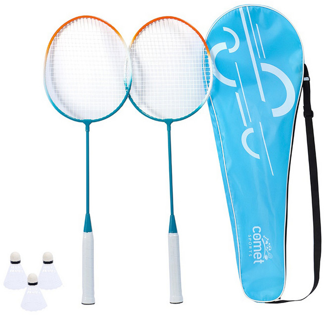 comet 羽球拍 2支 + 羽毛球 3顆 + 球拍袋, 1組, 藍色