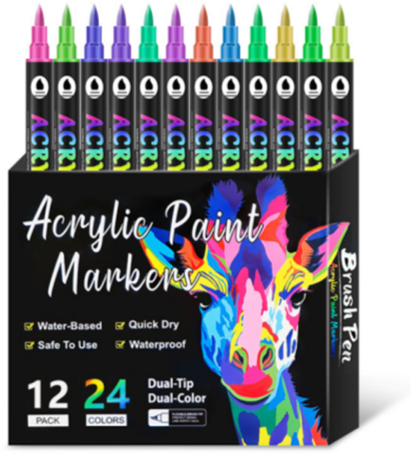 심플라인 듀얼팁 전문가용 아크릴 마카펜, 1세트, 24색