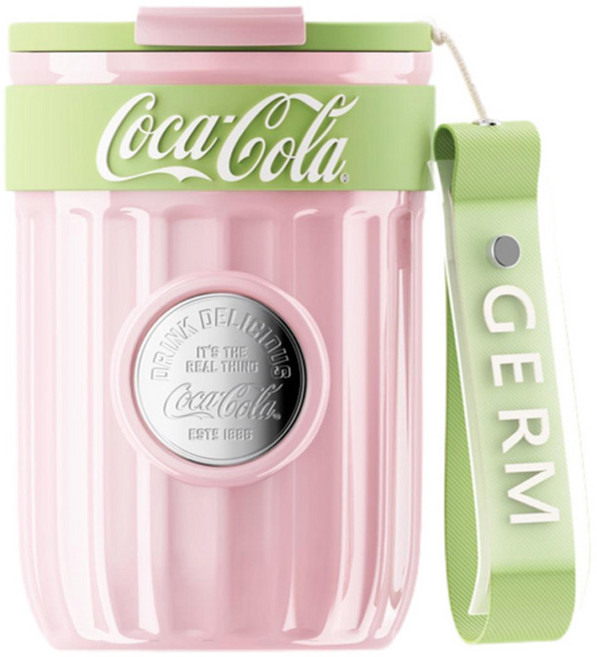 점 코카콜라 배지 진공 커피컵, 핑크, 400ml, 1개