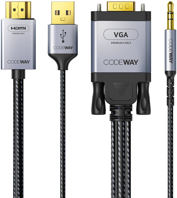 코드웨이 VGA to HDMI 케이블, 1개, 2m