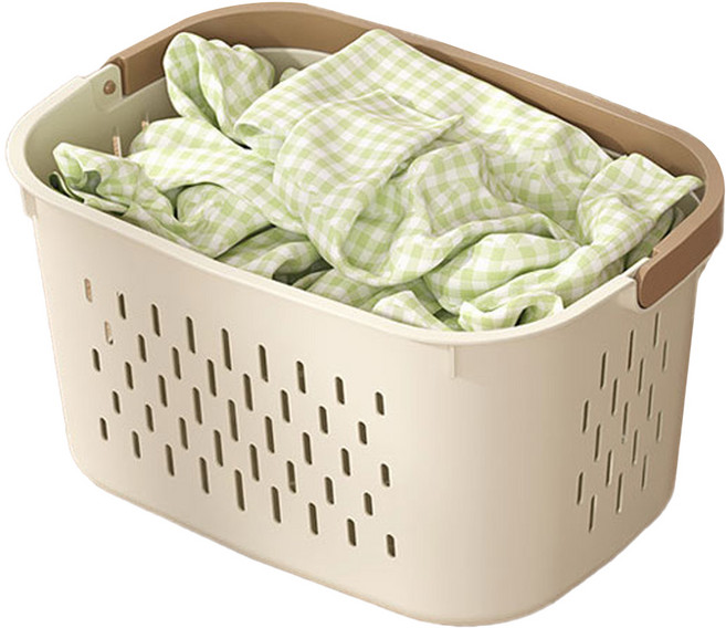앞날창창 손잡이 세탁 바구니 플라스틱 빨래통, 베이지