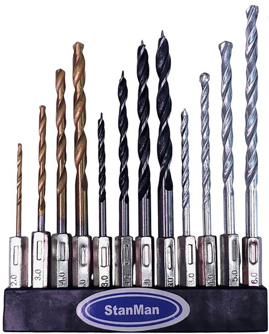 스탠맨 6각생크 목재 철재 콘크리트 드릴비트 12종 세트, 1세트